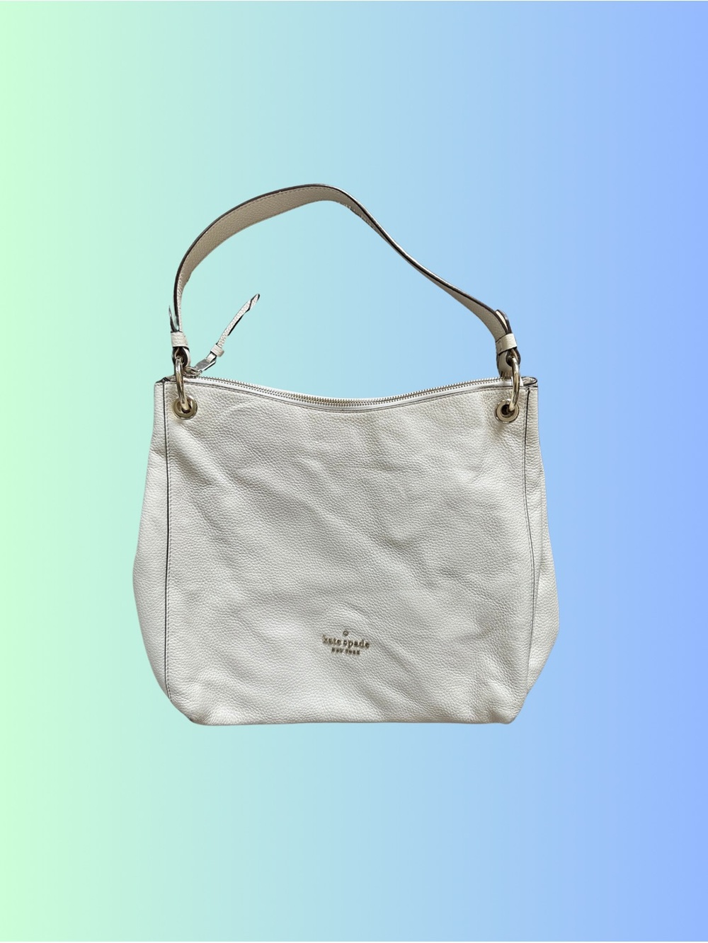kate spade White Pebbled Leather Shoulder Bag with Gold Hardware